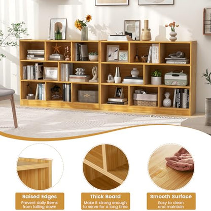 8 Cube Bookcase, Freestanding 3-Tier Open Bookshelf, Burlywood | Modern Storage Display Cabinet, Wood Cube Storage Organizer for Living Room, Home Office, Kid’s Room