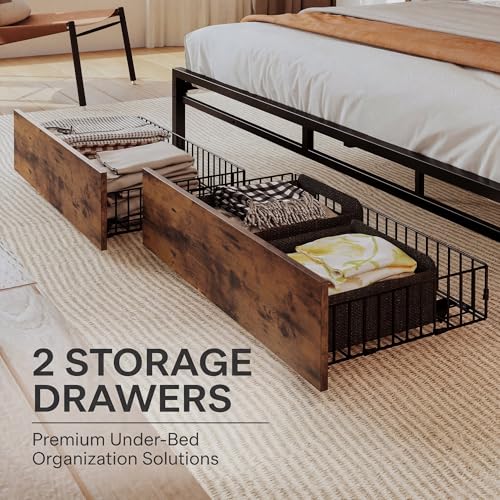 King Size Bed Frame with Headboard, 2 Drawers and Charging Station, view 5