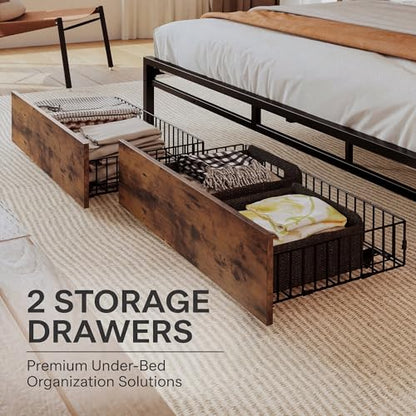 King Size Bed Frame with Headboard, 2 Drawers and Charging Station, view 5