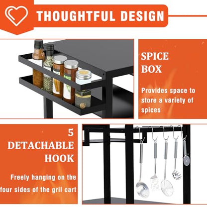 20"x 32" Three-Shelf Movable Outdoor Dining Cart Table, Multifunctional Food Prep Stand, Outdoor Grill Table with Wheels