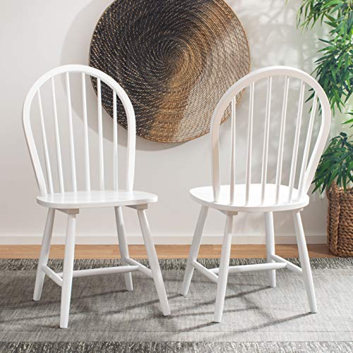 SAFAVIEH Furniture - Camden Spindle Dining Chair Set of 2 - White - Solid Wood - Classic Windsor Design - Ideal for Dining Room, Kitchen, 17.83" Seat Height (DCH8501B-SET2)