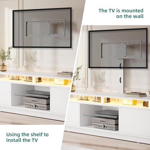 Modern TV Stand with Mount, Media Console with LED Light, White, view 6