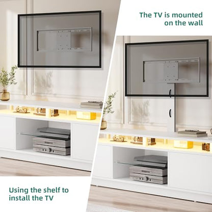 Modern TV Stand with Mount, Media Console with LED Light, White, view 6