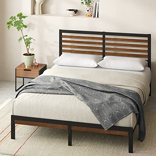 Zinus Kai Bamboo and Metal Platform Bed Frame with Headboard, Brown, Full, view 2