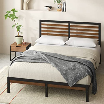 Zinus Kai Bamboo and Metal Platform Bed Frame with Headboard, Brown, Full, view 2