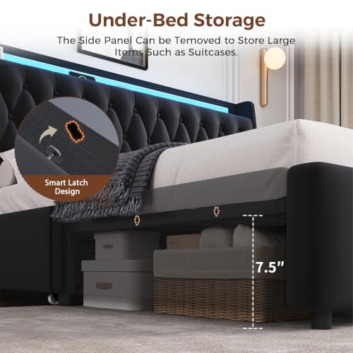 King Size Bed Frame with 2 Storage Drawers & Hidden Headboard, view 8