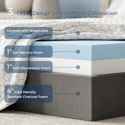 Odorless Foldable Mattress Twin Size 75" x 38" x 6", 6 Inch Medium Firm Folding Foam Mattress with Storage Bag, Fiberglass Free Trifold Memory Foam Mattress for RV, Guest Bed