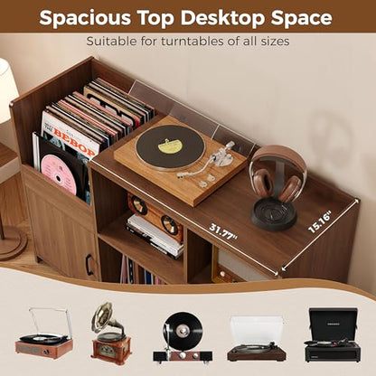 48" Mid-Century Modern Record Player Stand with Door, Walnut, view 6