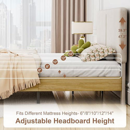 Queen Bed Frame Upholstered Platform Beds with Height-Adjustable Cotton, view 8