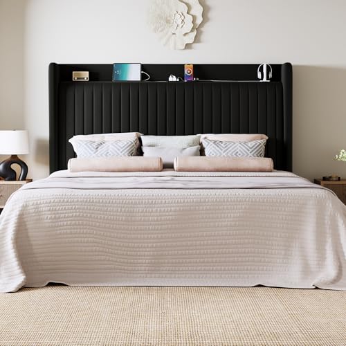 King Size Platform Bed Frame with USB Charging Station and Storage, view 4