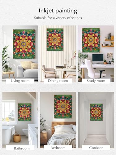 NuYeBiofx Boho Colorful Flower Canvas Wall Art Prints,48"x32" Framed Picture Artwork Farmhouse Blossom Floral on Green Printed Canvas Oil Painting for Living Room Bedroom Office,Ready to Hang
