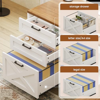 67" Farmhouse L Shaped Desk with Hutch, White+Brown, view 4