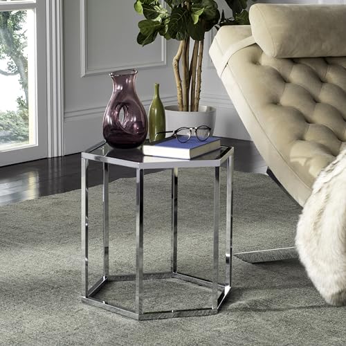 Safavieh Home Teagan Chrome Glass Top Hexagon End Table
