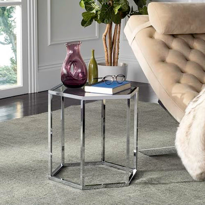 Safavieh Home Teagan Chrome Glass Top Hexagon End Table