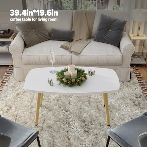 Folding Coffee Table 39.3'' White Coffee Tables for Living Room Portable Simple Modern Rectangular Center Table for Small Spaces, No Assembly, White