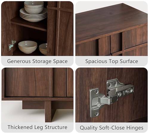 63" Sideboard Buffet Cabinet, Skeleton Lines Design, Walnut, view 5