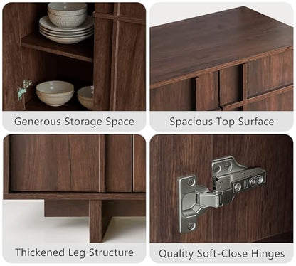 63" Sideboard Buffet Cabinet, Skeleton Lines Design, Walnut, view 5