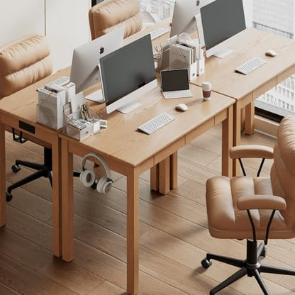 Solid Wood Desk with Charging Station and Drawers,Natural Color, view 7