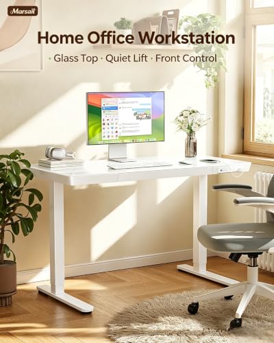 Glass Standing Desk with Drawer, 48 x 24 inch Electric Standing Desk, view 4