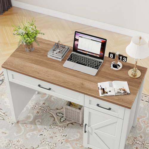 Farmhouse 47" Executive Desk, Computer Desk with Drawers and Cabinet, Workstation Computer Desk for Home Office and Study.