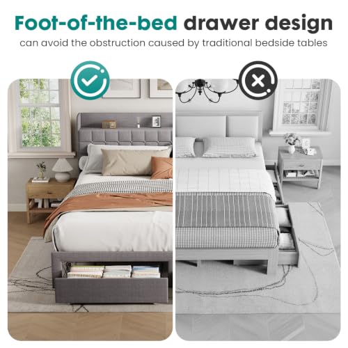 King Bed Frame, Upholstered Platform Bed Frame with Storage Drawers, view 4