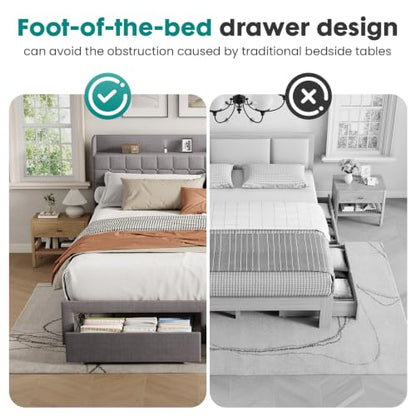King Bed Frame, Upholstered Platform Bed Frame with Storage Drawers, view 4