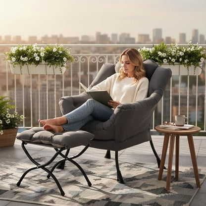 Lazy Chair with Ottoman, Comfy Reading Accent Chair, Dark Grey, view 3