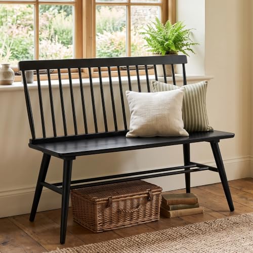 Entryway Bench, Black Dining Bench with Spindle Back, view 2