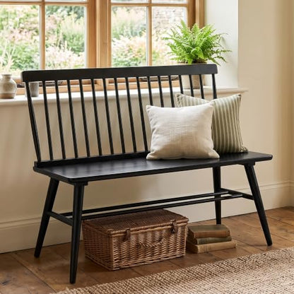 Entryway Bench, Black Dining Bench with Spindle Back, view 2