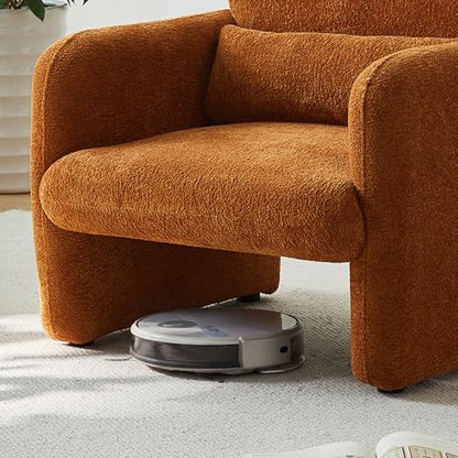 33.86" Accent Chairs, Modern Velvet Fabric Arm Chair Comfy Upholstered Armchair Leisure Single Sofa Chair with a Waist Pillow for Bedroom, Office and Living Room (Orange, 33.9")