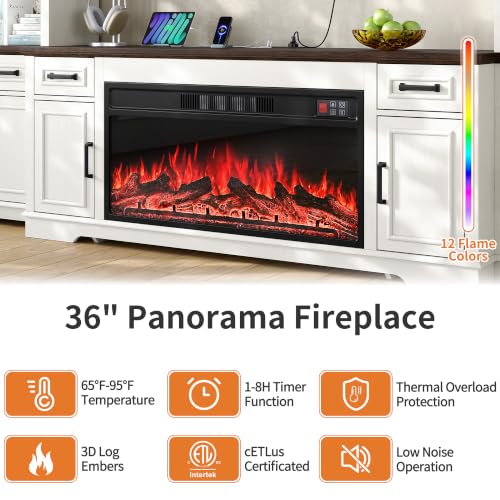 94" Farmhouse Entertainment Center TV Stand with 36" Fireplace, view 6