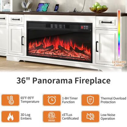 94" Farmhouse Entertainment Center TV Stand with 36" Fireplace, view 6