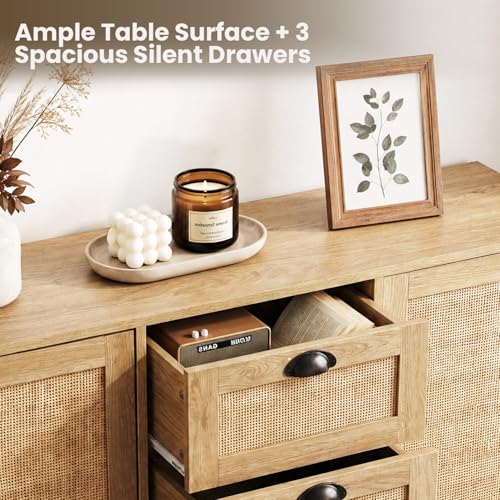 47.2-Inch Rattan Sideboard Buffet, 3 Drawers, 2 Doors, Natural, view 5