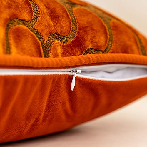Orange Square Throw Pillow Cover Wavy Velvet Cushion Cover Modern Zippered Pillowcase for Sofa Couch Bedroom Living Room Chair, 18 x 18 Inch