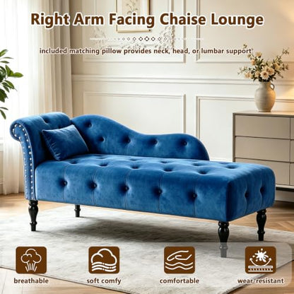 Velvet Upholstered Chaise Lounge Chair Indoor with Pillow, view 5