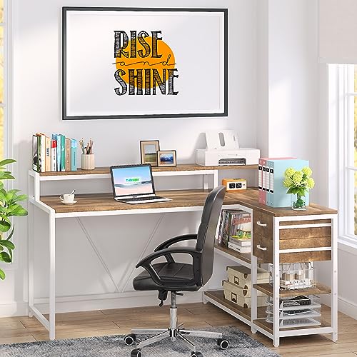 Tribesigns L Shaped Desk with Drawers and Monitor Stand, view 4