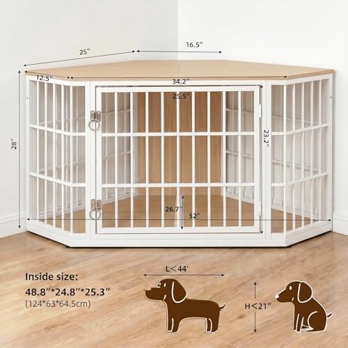 52 Inch Dog Crate Furniture Corner for Large Dogs, Natural, view 3