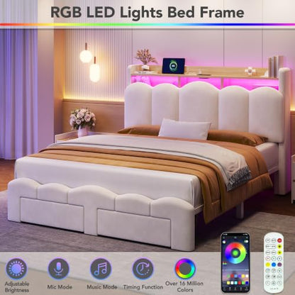 White Full Bed Frame with Storage, view 7