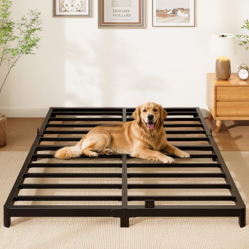 Queen Bed Frame, 4 Inch Low Profile Metal Platform Bed with Round Legs, view 2