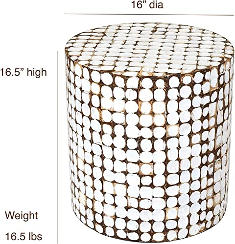 Boho Side Table Nightstand – White Coconut Shell End Table, Handcrafted Accent Furniture for Living Room, Bedroom, or Entryway – Rustic Coastal Decor, No Assembly Needed