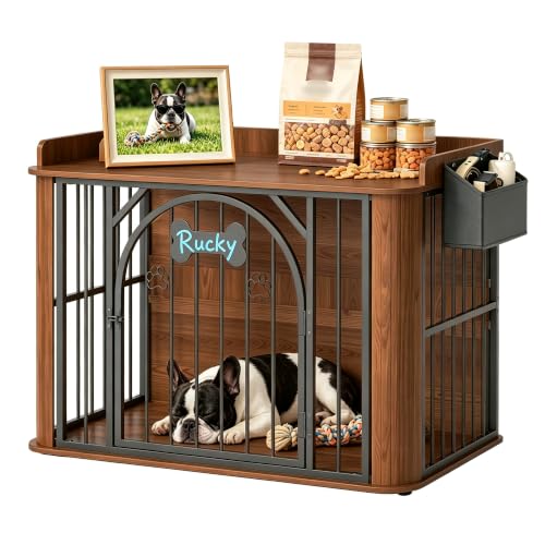 39 inch Dog Crate Furniture with Storage Pocket, Walnut, view 2