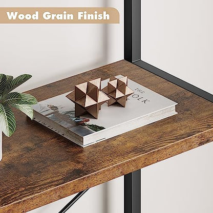 Bookshelf 5 Tier Bookcase Arched Display Racks Tall Standing Bookshelves Metal Frame Modern Storage Rack Shelf Large Wood Book Shelf for Bedroom, Living Room, Home Office (Rustic Brown)