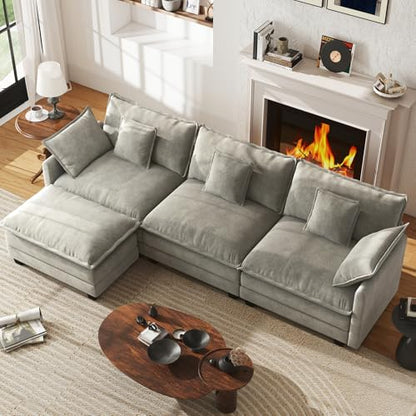 111.4” Cloud Couch, Modular Sectional Sofa, Comfy Modern 3-Seater Couches with Pillows & Upholstered Deep Seat Cushion for Apartment Living Room Bedroom （Grey）