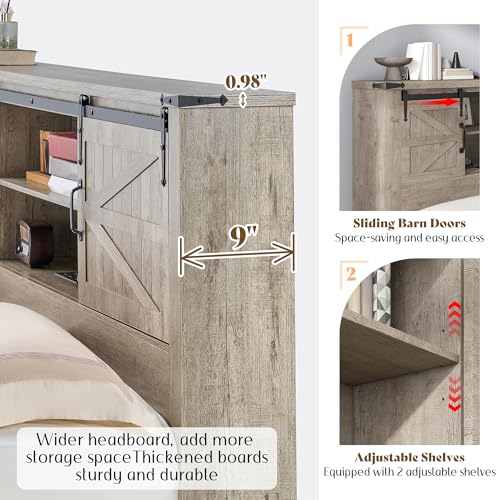 Queen Farmhouse Bed with Storage Wood Grey, view 6