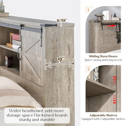 Queen Farmhouse Bed with Storage Wood Grey, view 6