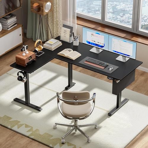 L Shaped Electric Standing Desk,63 Inch Adjustable Height Sit to Stand Corner Desk with Memory Presets, Reversible Computer Table for Home Office, Work and Study, Black