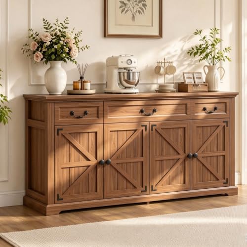 Premium Farmhouse 3 Drawers 4 Doors Sideboard Buffet Cabinet with Storage, view 8