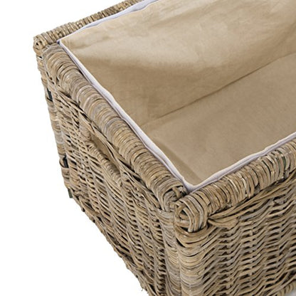 HPM9002B Elijah 30" Wicker Storage Trunk, Collapsible for flat storage, Rattan-Kubusoft Gray, Coastal for Office, Dorm Room-LivingRoom, Bedroom, Dining Room, Natural