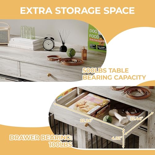 Double Dog Crate Furniture with 2 Drawers, view 4