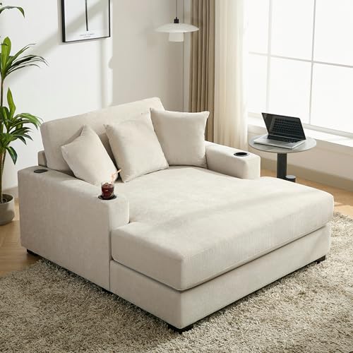 Modern 55" Chaise Lounge with Pillow, Charge Station & Cup Holders, view 5